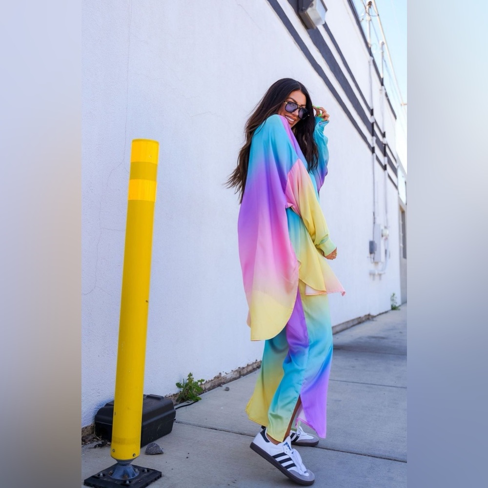 LALA ORIGINAL: Lala Satin Playsuit in Rainbow Daydream in Medium